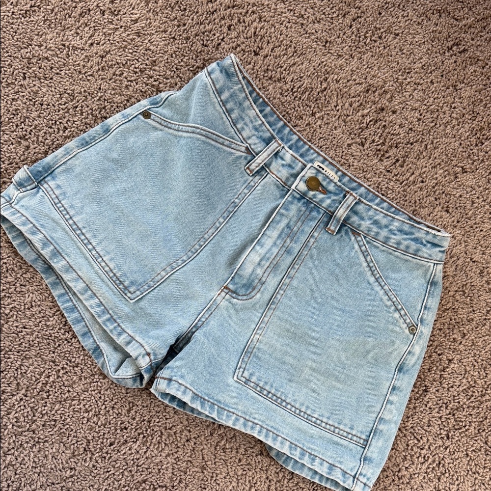 Billabong Light Blue High-Rise Denim Shorts with Front Patch Pockets